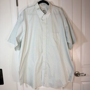 Paul Fredrick 100% Cotton Button Up Short Sleeve Dress Shirt Green Check Sz 18.5